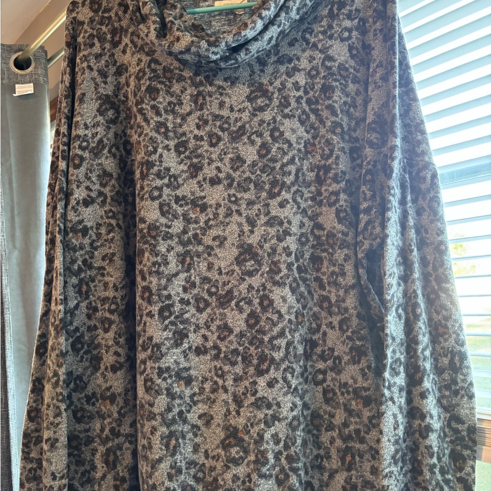 Maurices Gray and Black Leopard Cowl Neck Sweater